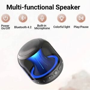ALLWAY Black Bluetooth Speaker Led Lights 164 Feet Bluetooth Range with Mic
